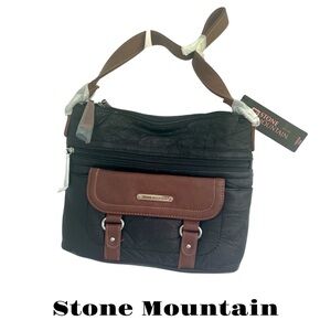 Stone Mountain NWT‎ Black Brown Oxbow Leather Shoulder HandBag Purse MSRP $219